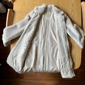 Faux Fur and Leather Light Gray Silver Coat Small